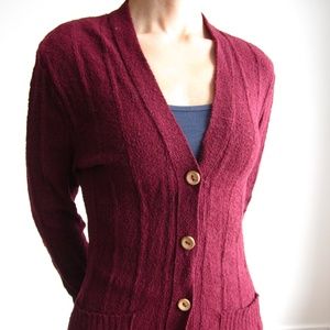 VINTAGE Burgundy Cardigan (Virgin Wool Blend)